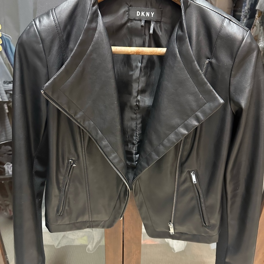 DKNY Women's Black faux Leather Moto Jacket
